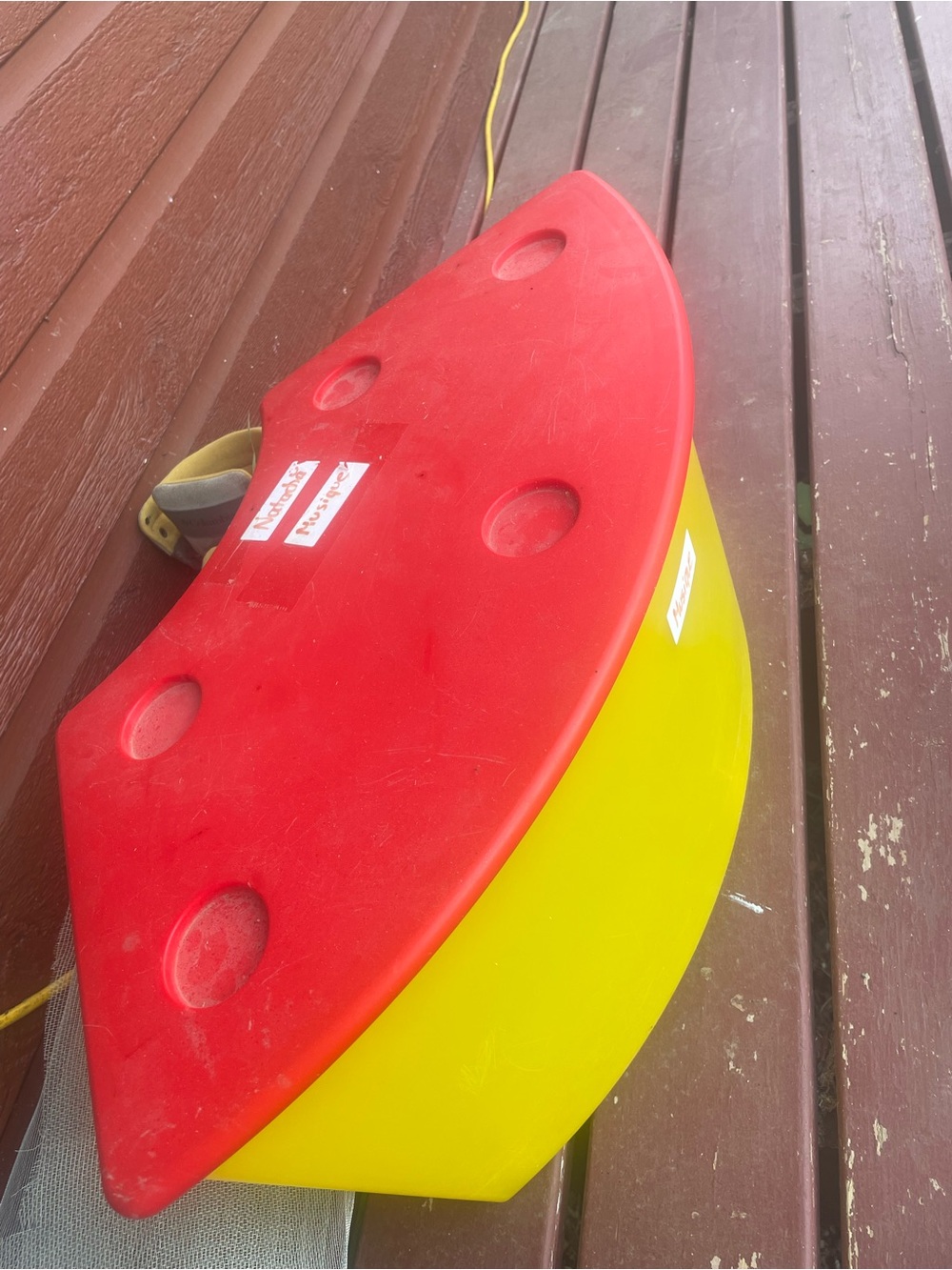 Red and Yellow Kids Seat - storage